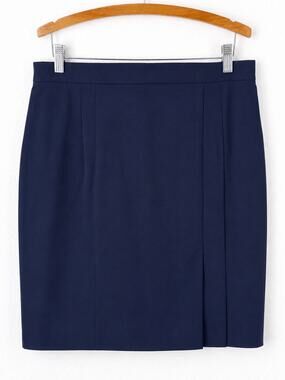 Vintage ESCADA Margaretha Ley Navy Wool Pencil Skirt German 44 US 14 Luxury